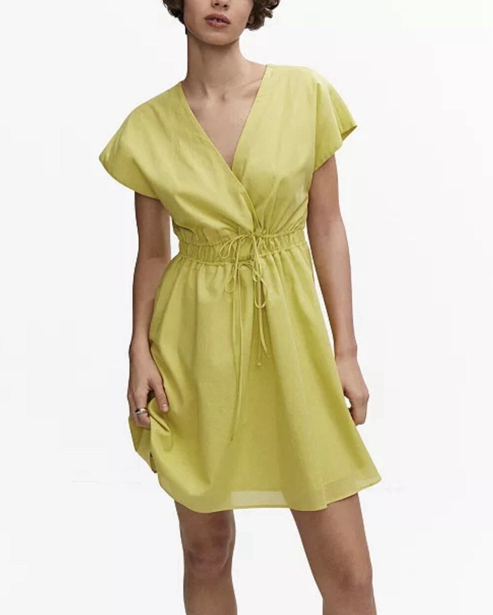 Mango MNG Size 6 Lime Green Double Bow Dress Cotton